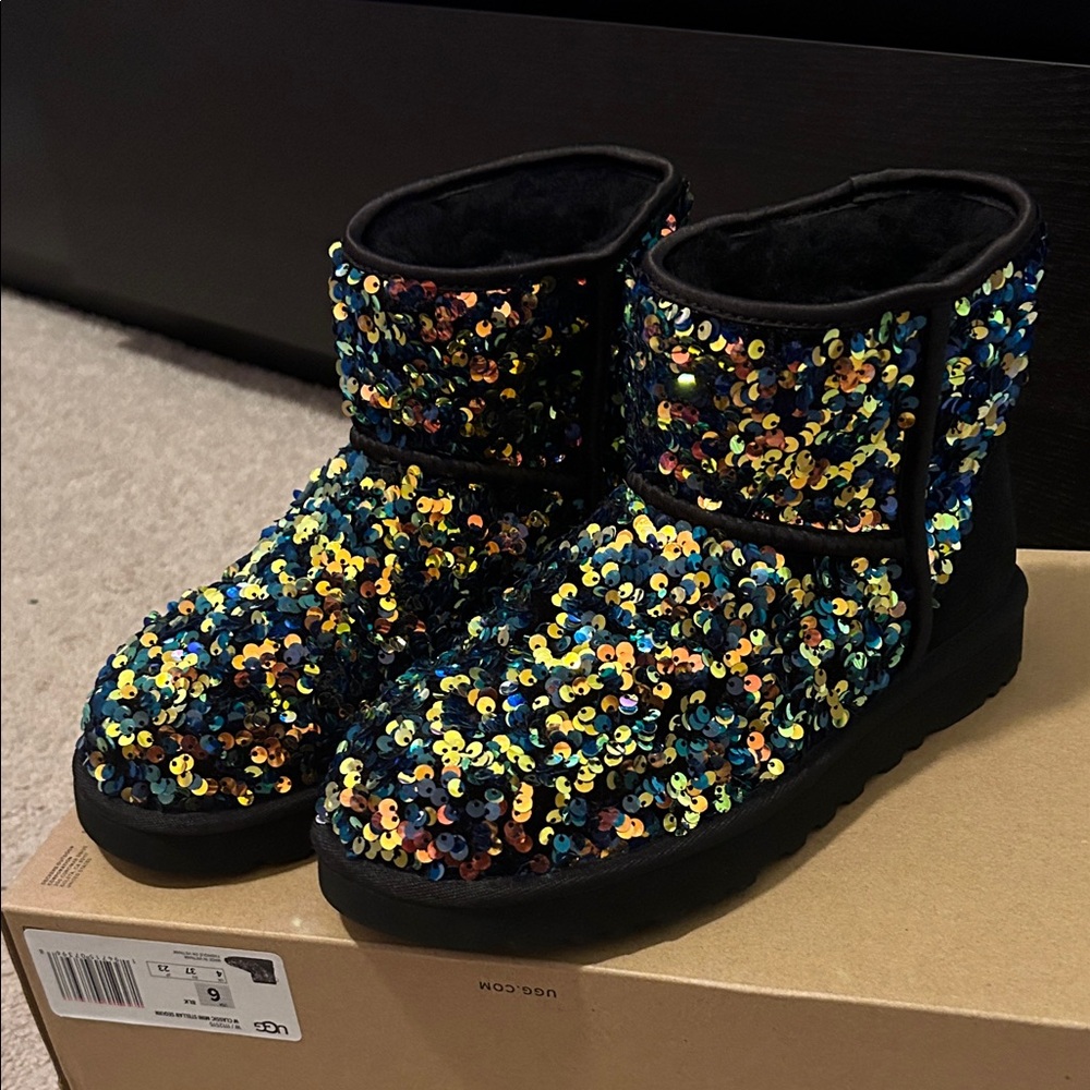 UGG Black and Multicolor Sequin Boots